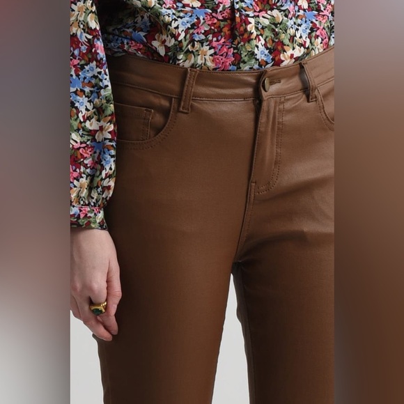 Molly Bracken Cognac Faux Leather Skinny Pants - Picture 7 of 10